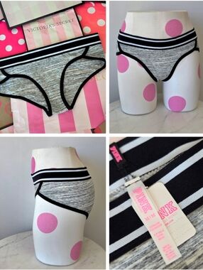 Victoria's Secret PINK VTG Extra Low Rise Hipster Panty NWT Cotton Stripe Trim
